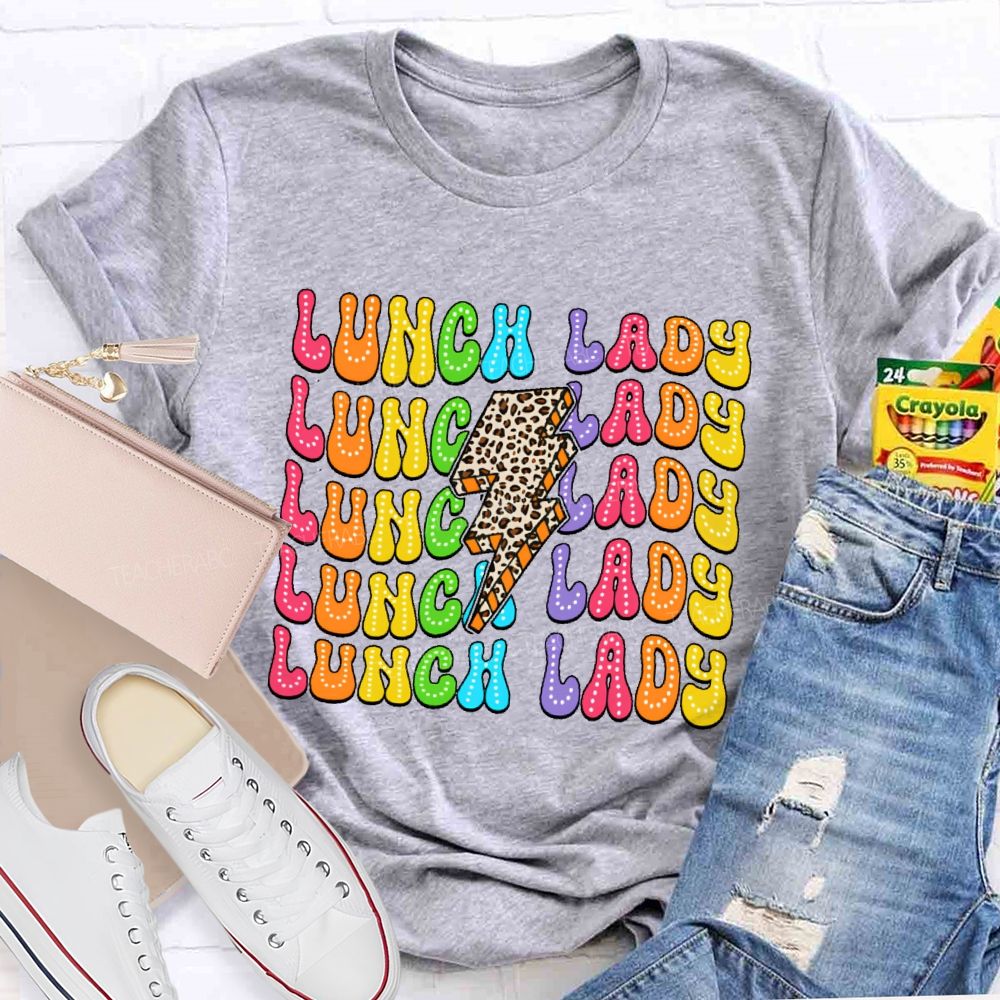 Lunch Lady Leopard Print Lightning  Teacher T-shirt