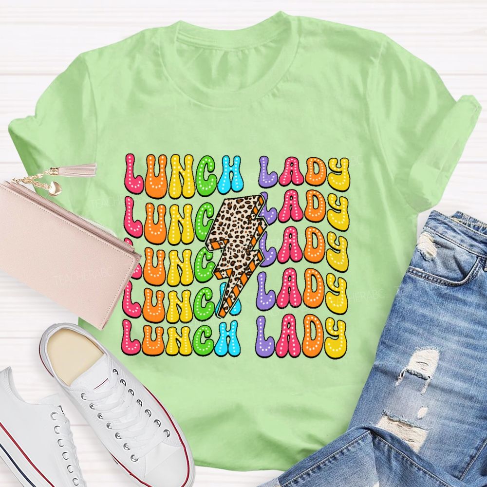 Lunch Lady Leopard Print Lightning  Teacher T-shirt