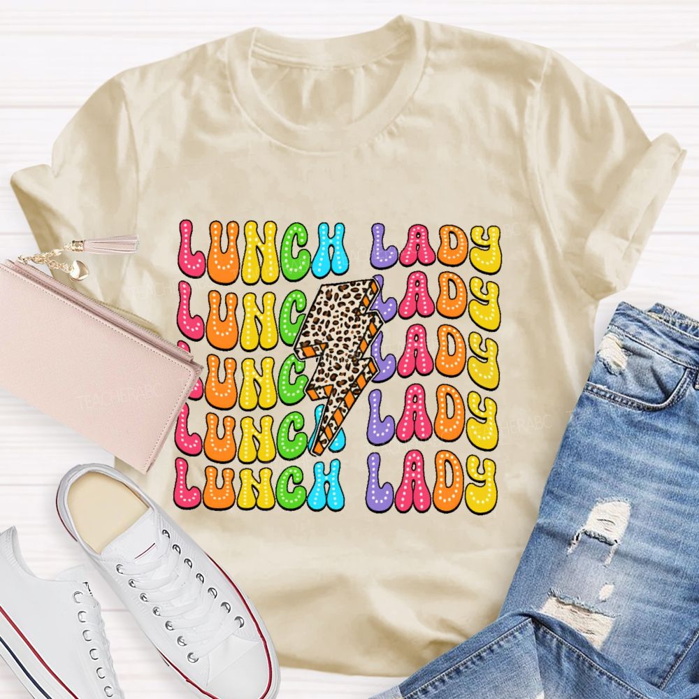 Lunch Lady Leopard Print Lightning  Teacher T-shirt