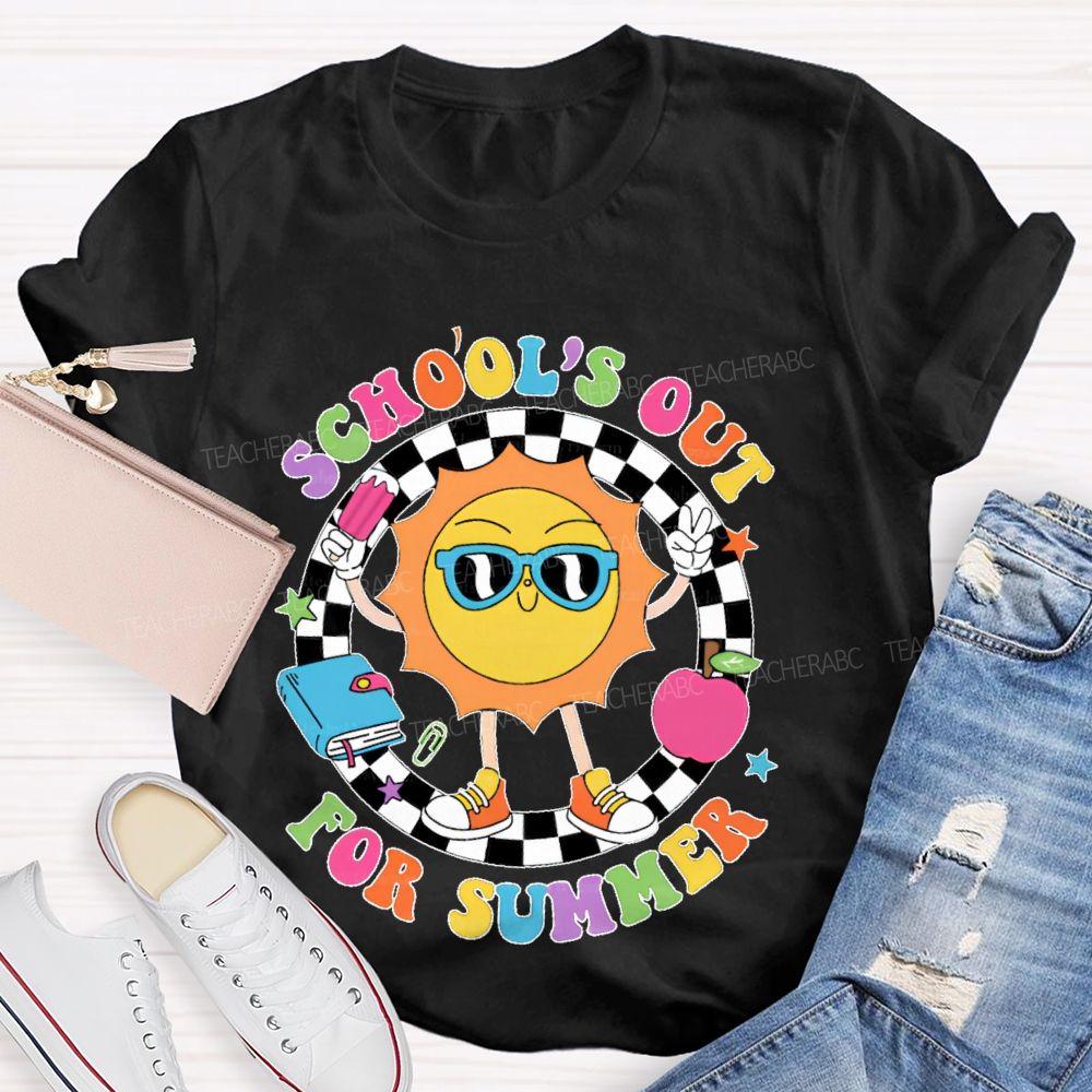 School's Out For Summer Graphic Colorful Letters  Teacher T-shirt
