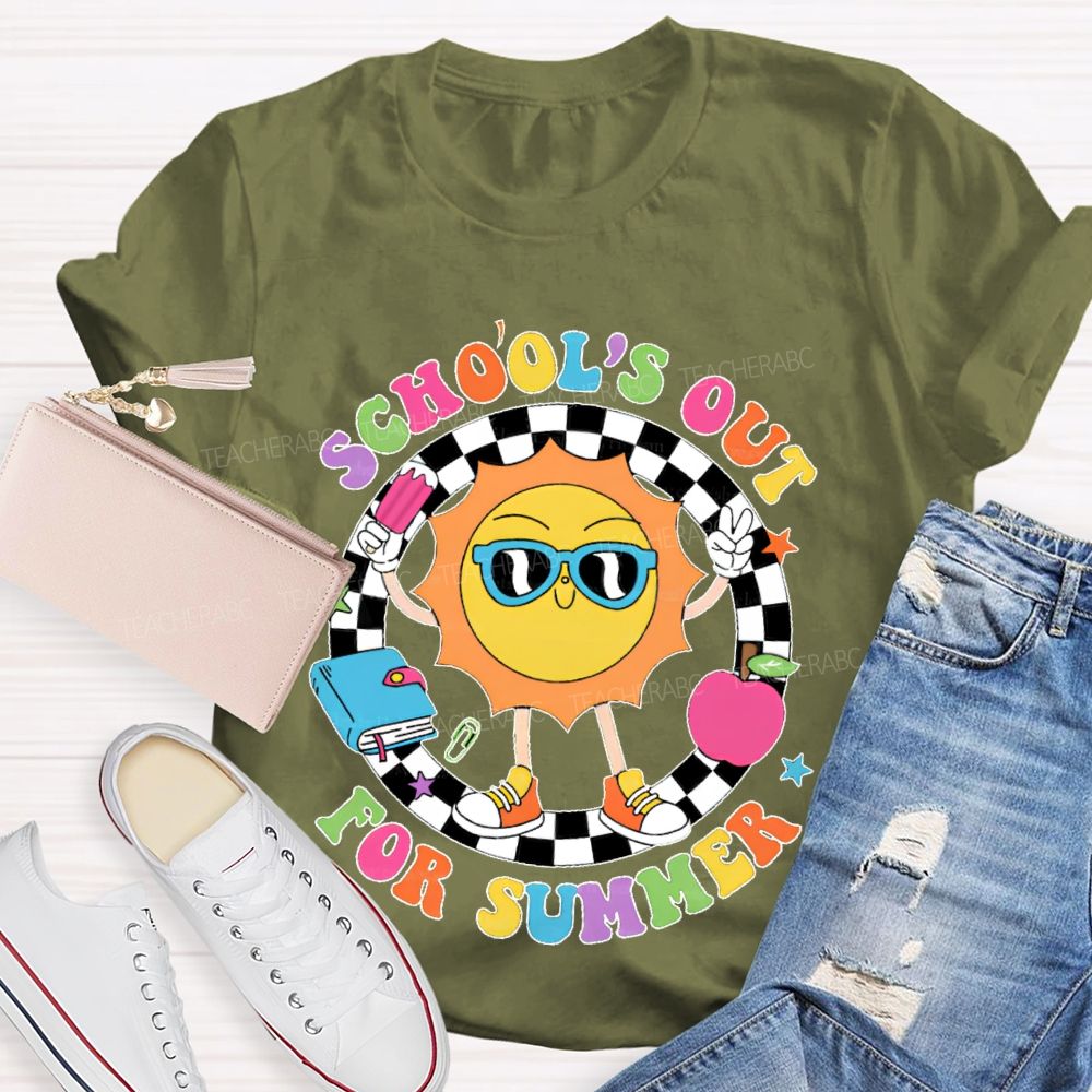 School's Out For Summer Graphic Colorful Letters  Teacher T-shirt