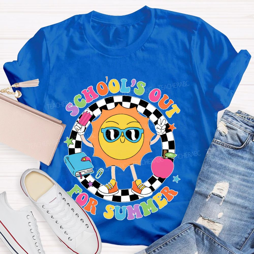 School's Out For Summer Graphic Colorful Letters  Teacher T-shirt