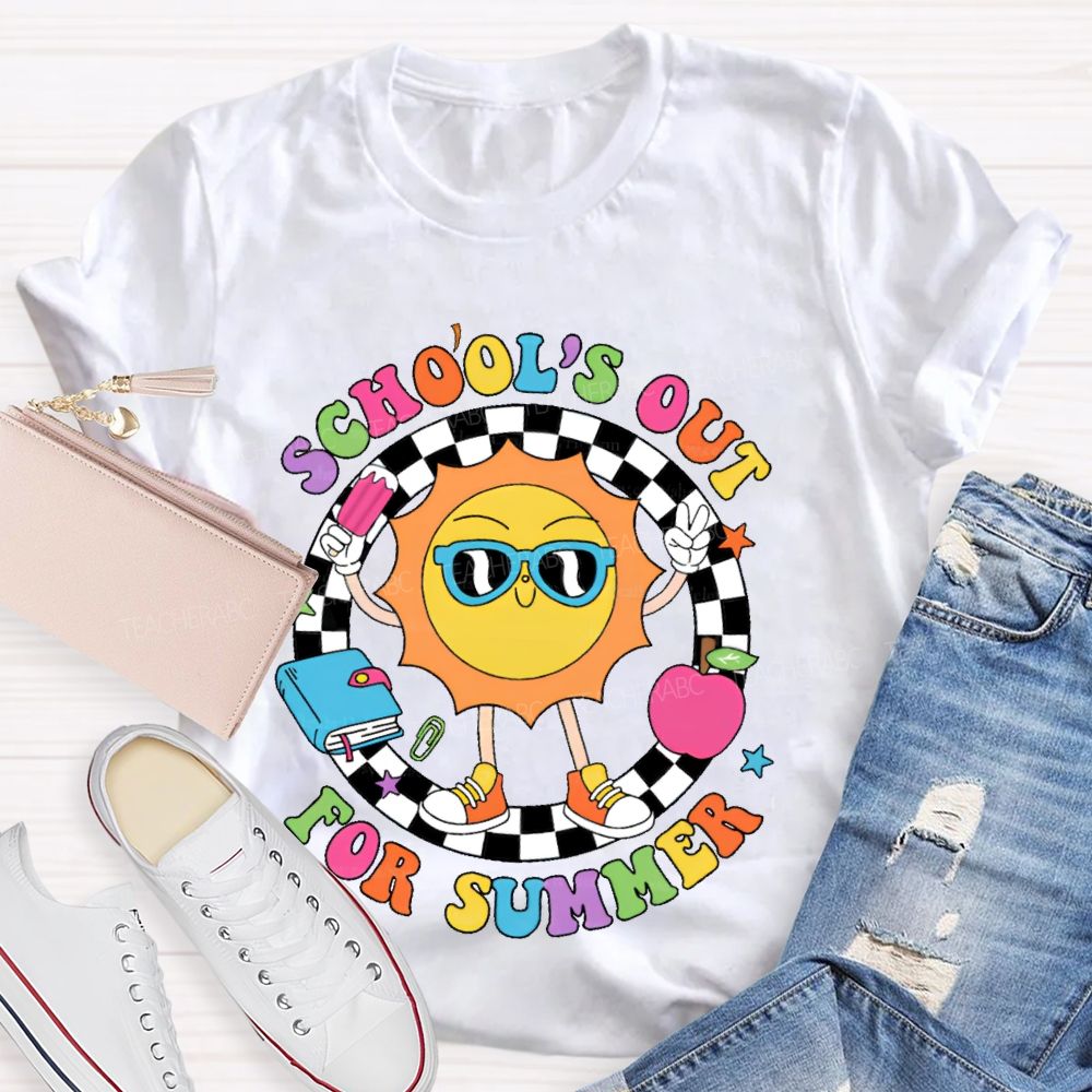 School's Out For Summer Graphic Colorful Letters  Teacher T-shirt