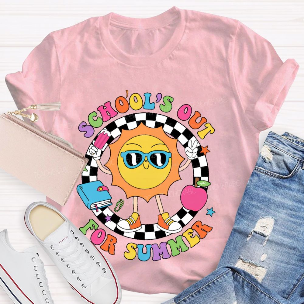 School's Out For Summer Graphic Colorful Letters  Teacher T-shirt