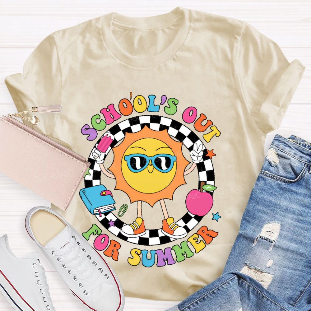 School's Out For Summer Graphic Colorful Letters  Teacher T-shirt