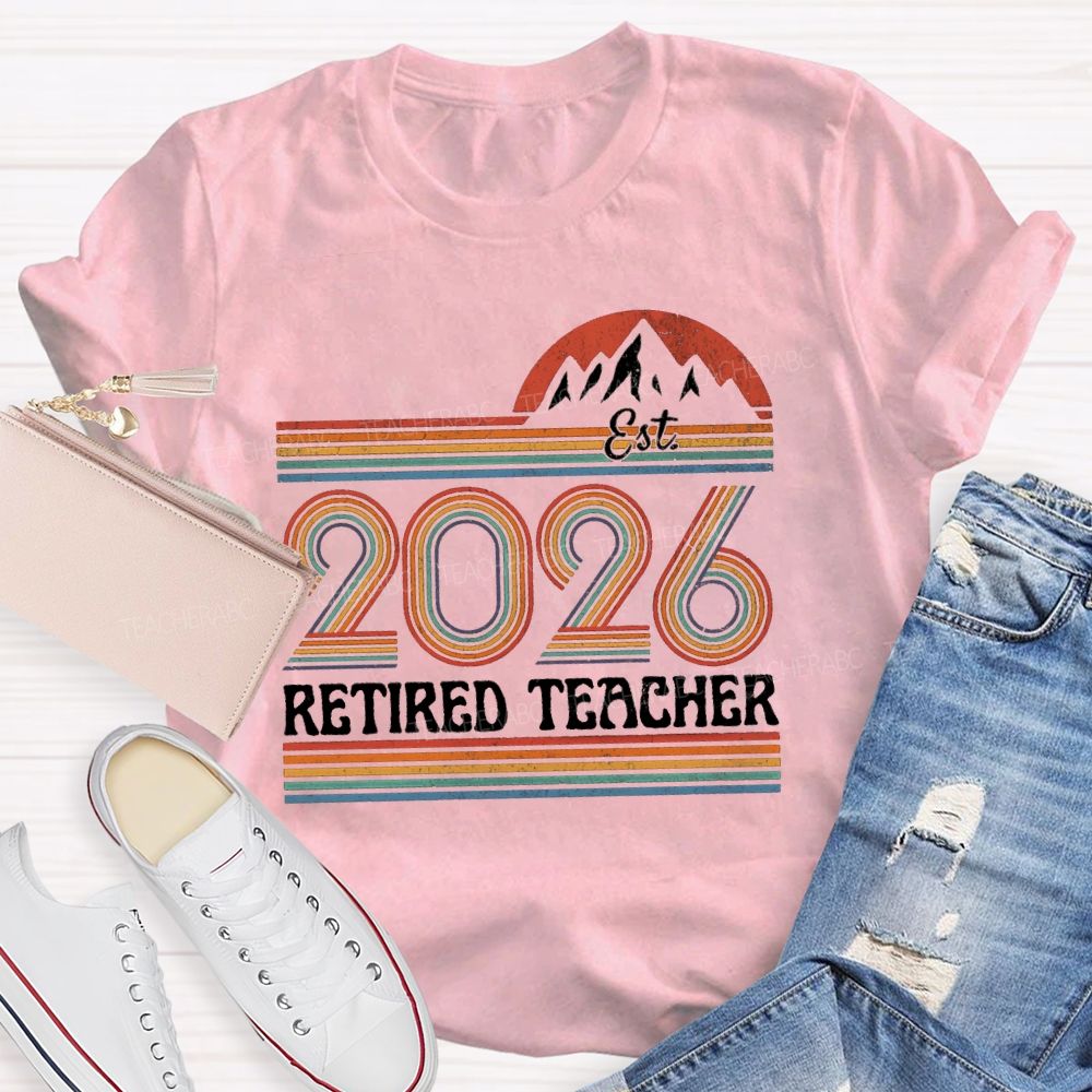 Est 2026 Retired Teacher Colorful Strips Teacher T-shirt