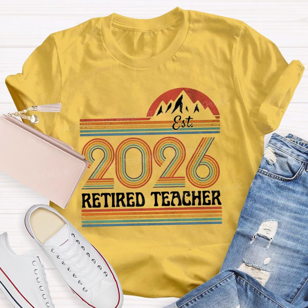 Est 2026 Retired Teacher Colorful Strips Teacher T-shirt