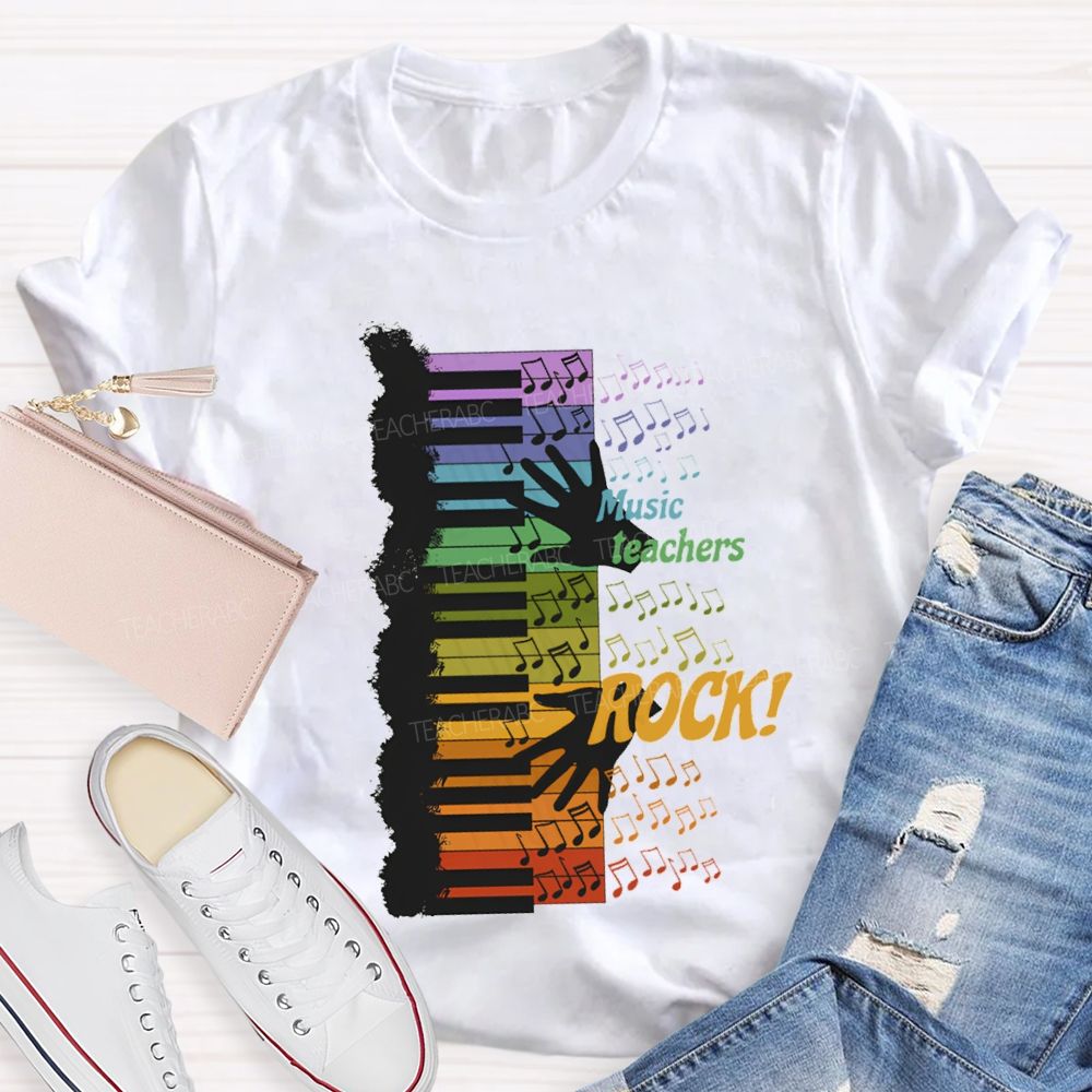 Music Teacher Rock Colorful Notes Teacher T-shirt