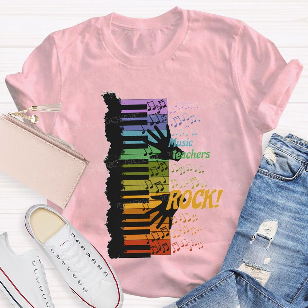 Music Teacher Rock Colorful Notes Teacher T-shirt