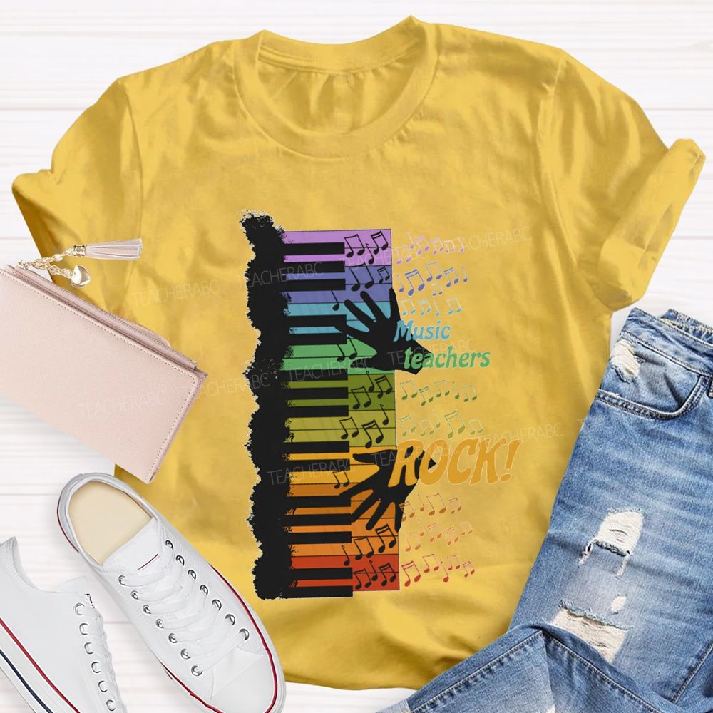 Music Teacher Rock Colorful Notes Teacher T-shirt