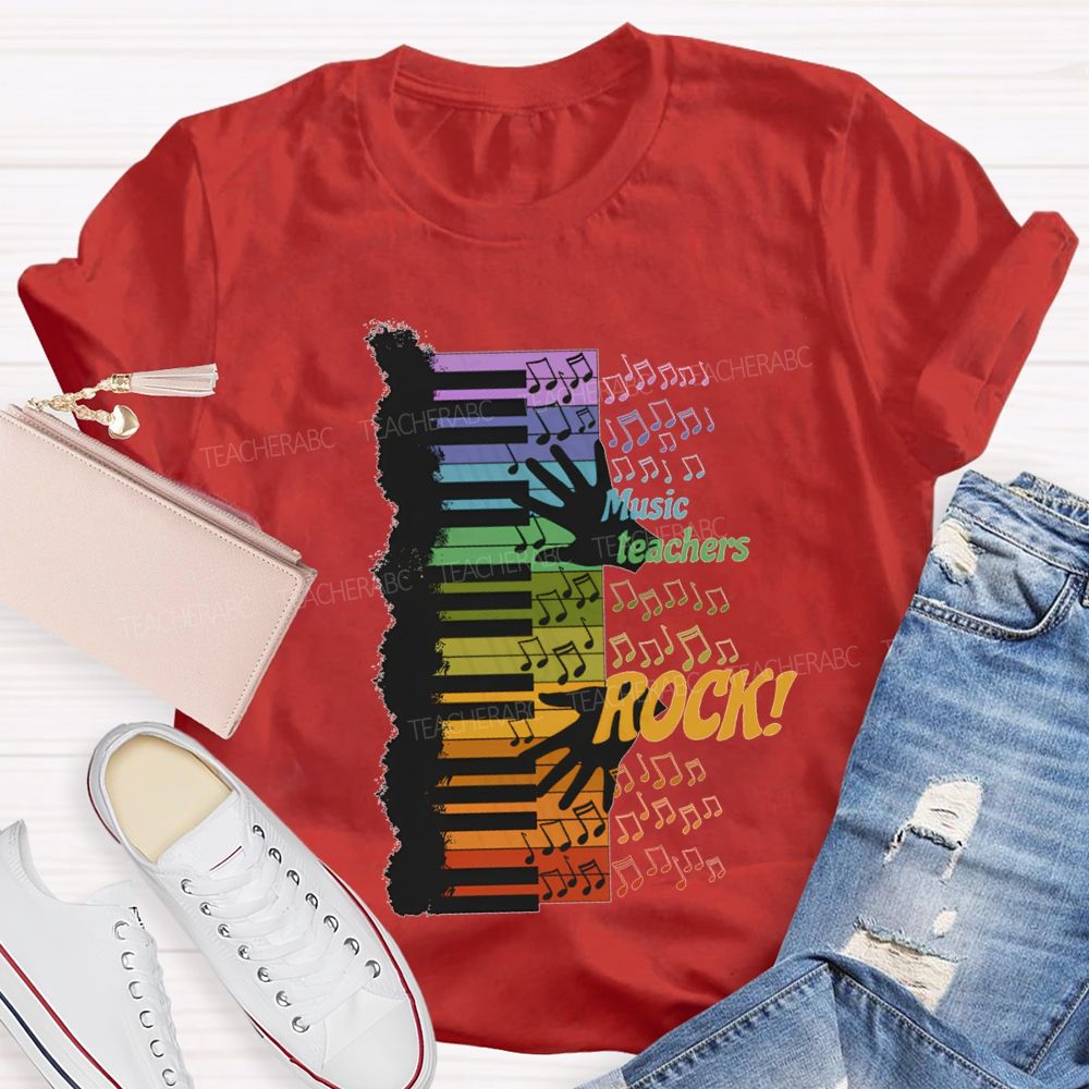 Music Teacher Rock Colorful Notes Teacher T-shirt