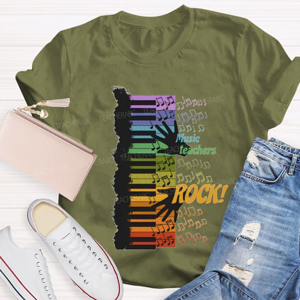 Music Teacher Rock Colorful Notes Teacher T-shirt