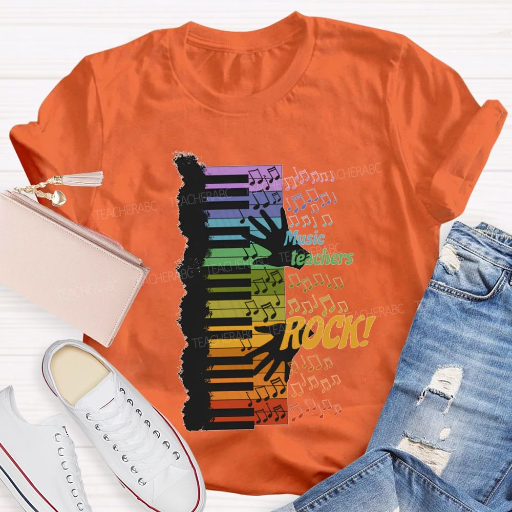 Music Teacher Rock Colorful Notes Teacher T-shirt