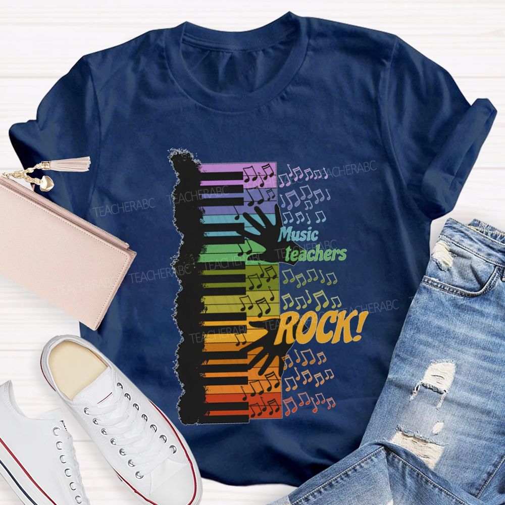 Music Teacher Rock Colorful Notes Teacher T-shirt