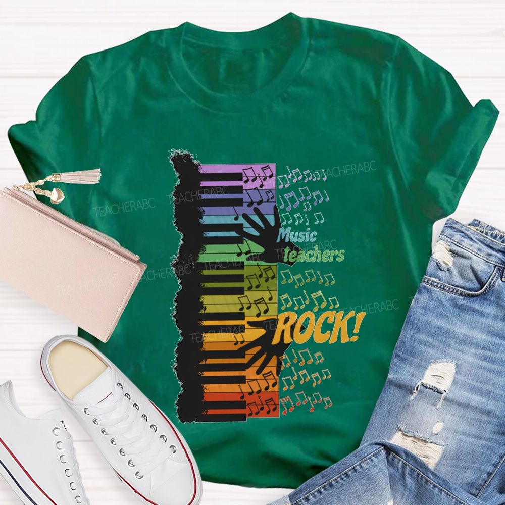 Music Teacher Rock Colorful Notes Teacher T-shirt
