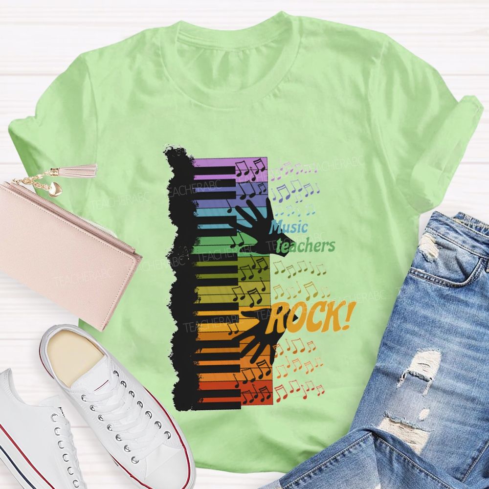 Music Teacher Rock Colorful Notes Teacher T-shirt