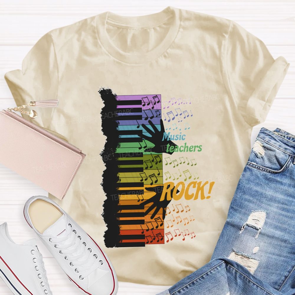 Music Teacher Rock Colorful Notes Teacher T-shirt