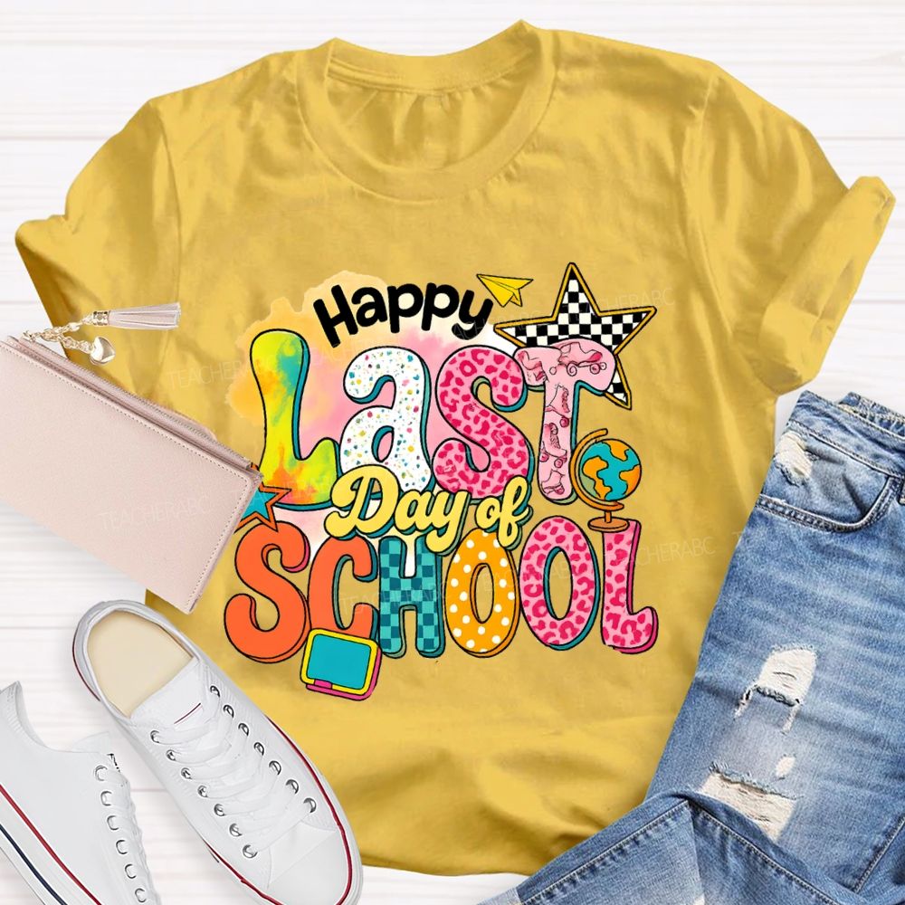 Happy Last Day Of School Star Chessboard Teacher T-Shirt