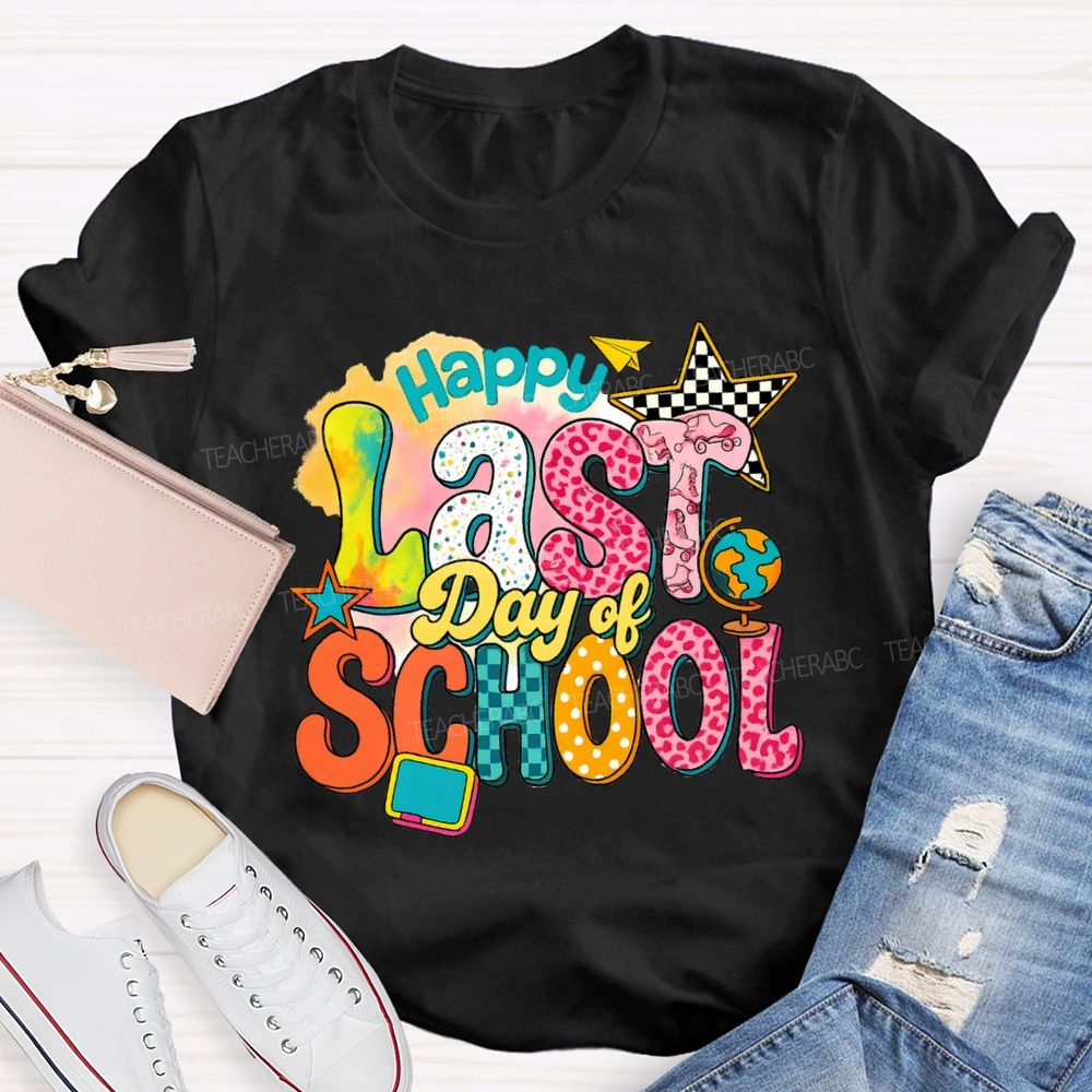 Happy Last Day Of School Star Chessboard Teacher T-Shirt