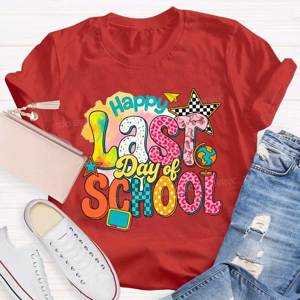 Happy Last Day Of School Star Chessboard Teacher T-Shirt