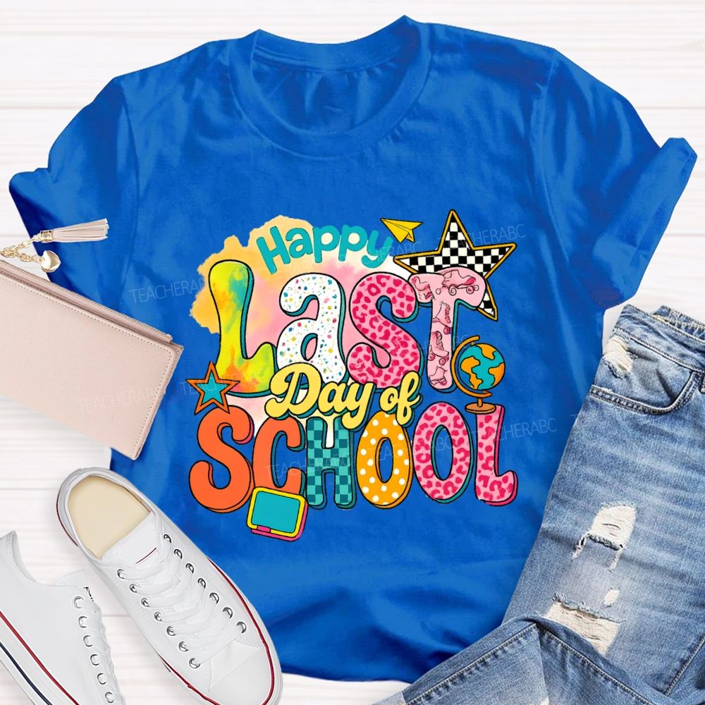 Happy Last Day Of School Star Chessboard Teacher T-Shirt