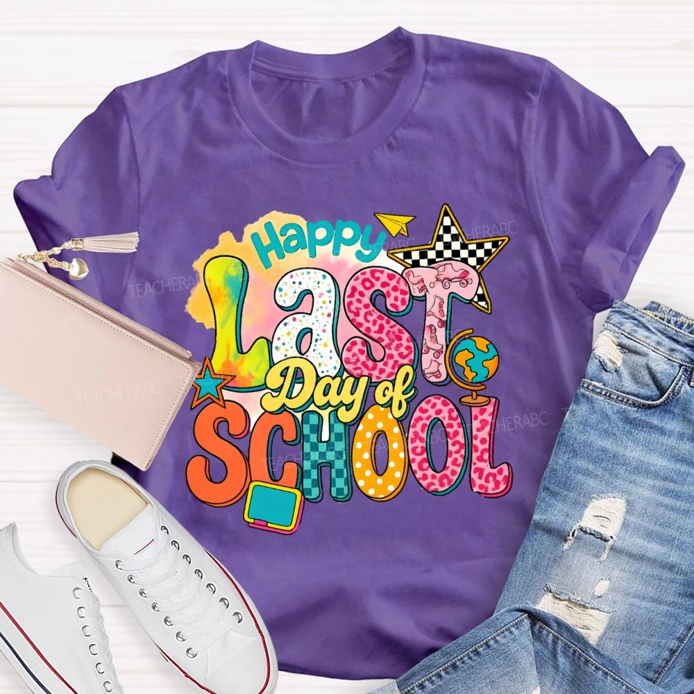 Happy Last Day Of School Star Chessboard Teacher T-Shirt