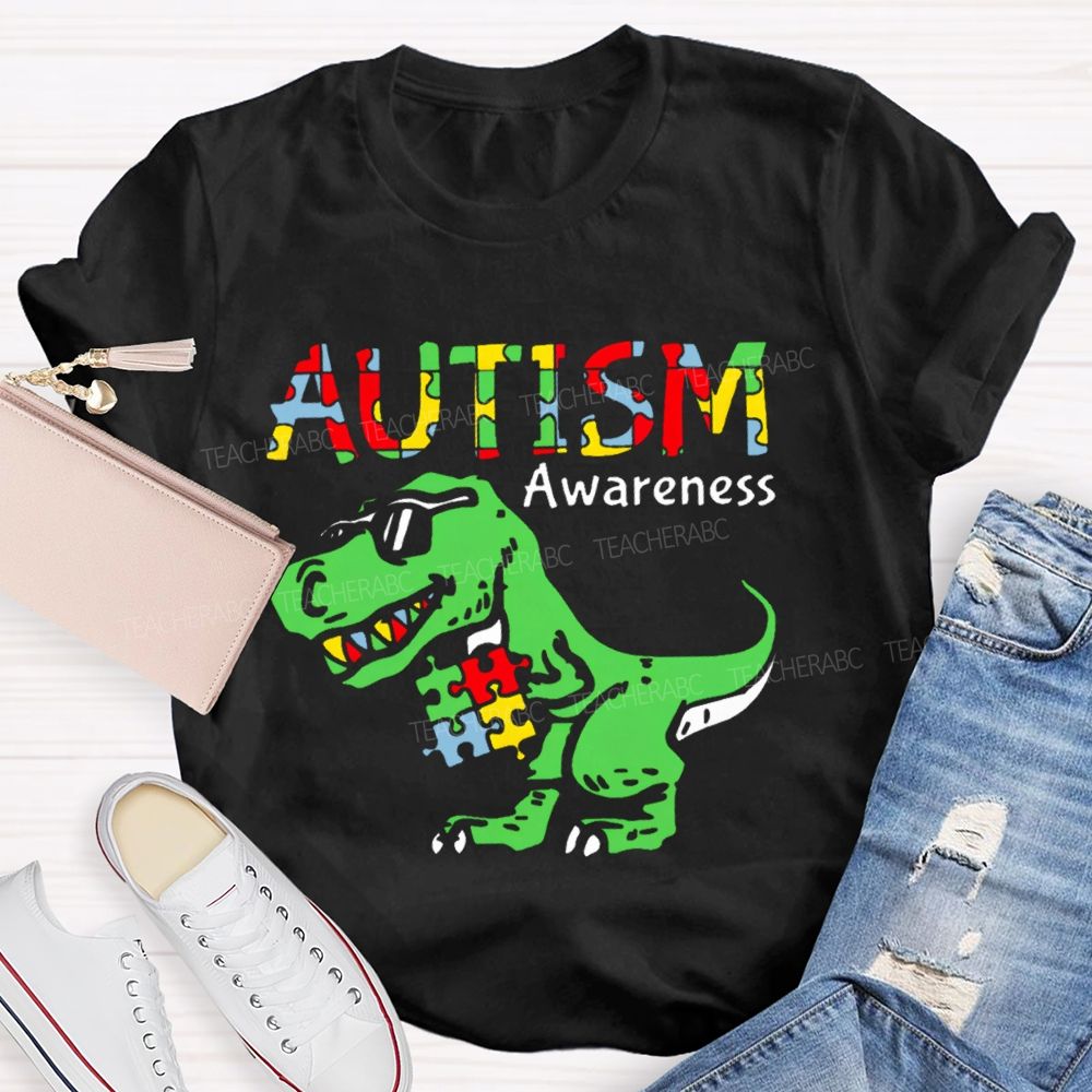 Autism Consciousness Dinosaur  Teacher T-shirt