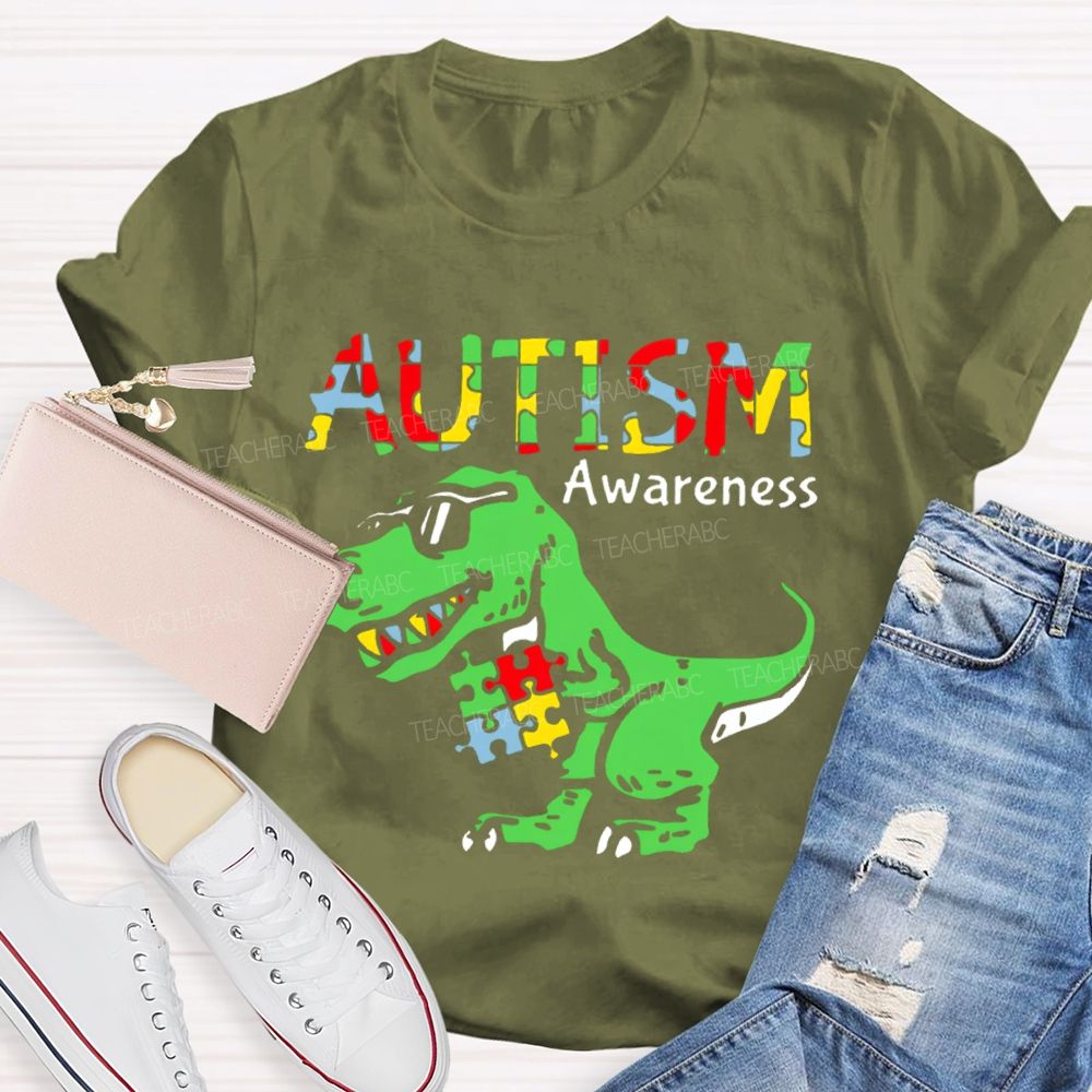 Autism Consciousness Dinosaur  Teacher T-shirt