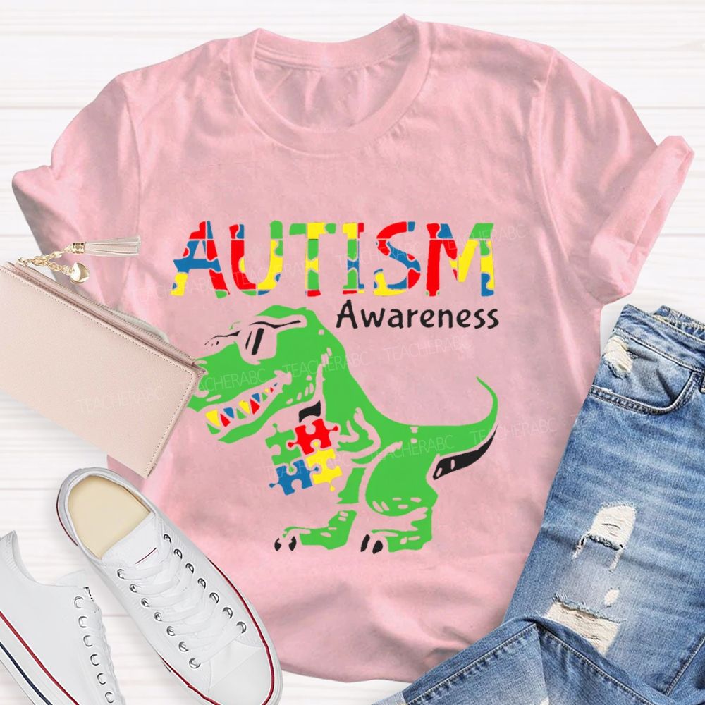 Autism Consciousness Dinosaur  Teacher T-shirt