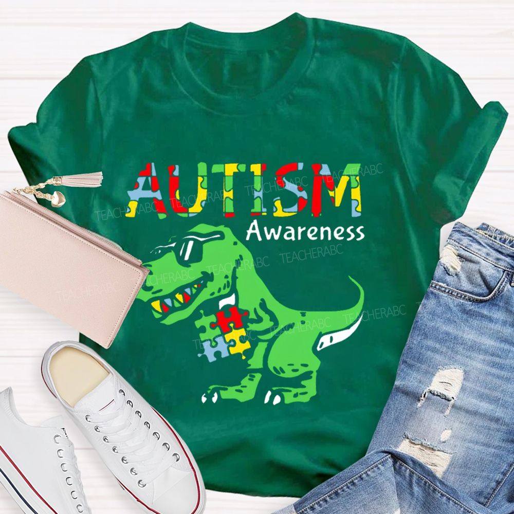 Autism Consciousness Dinosaur  Teacher T-shirt