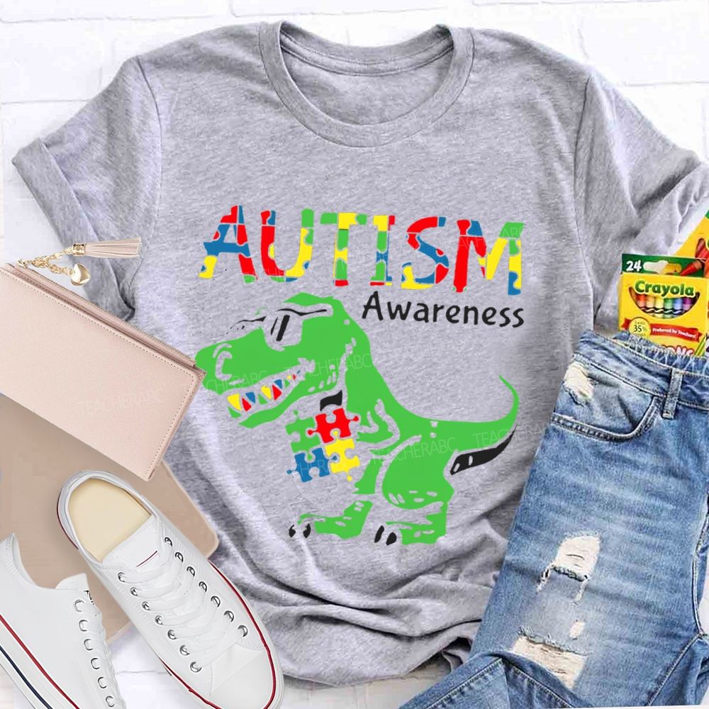 Autism Consciousness Dinosaur  Teacher T-shirt