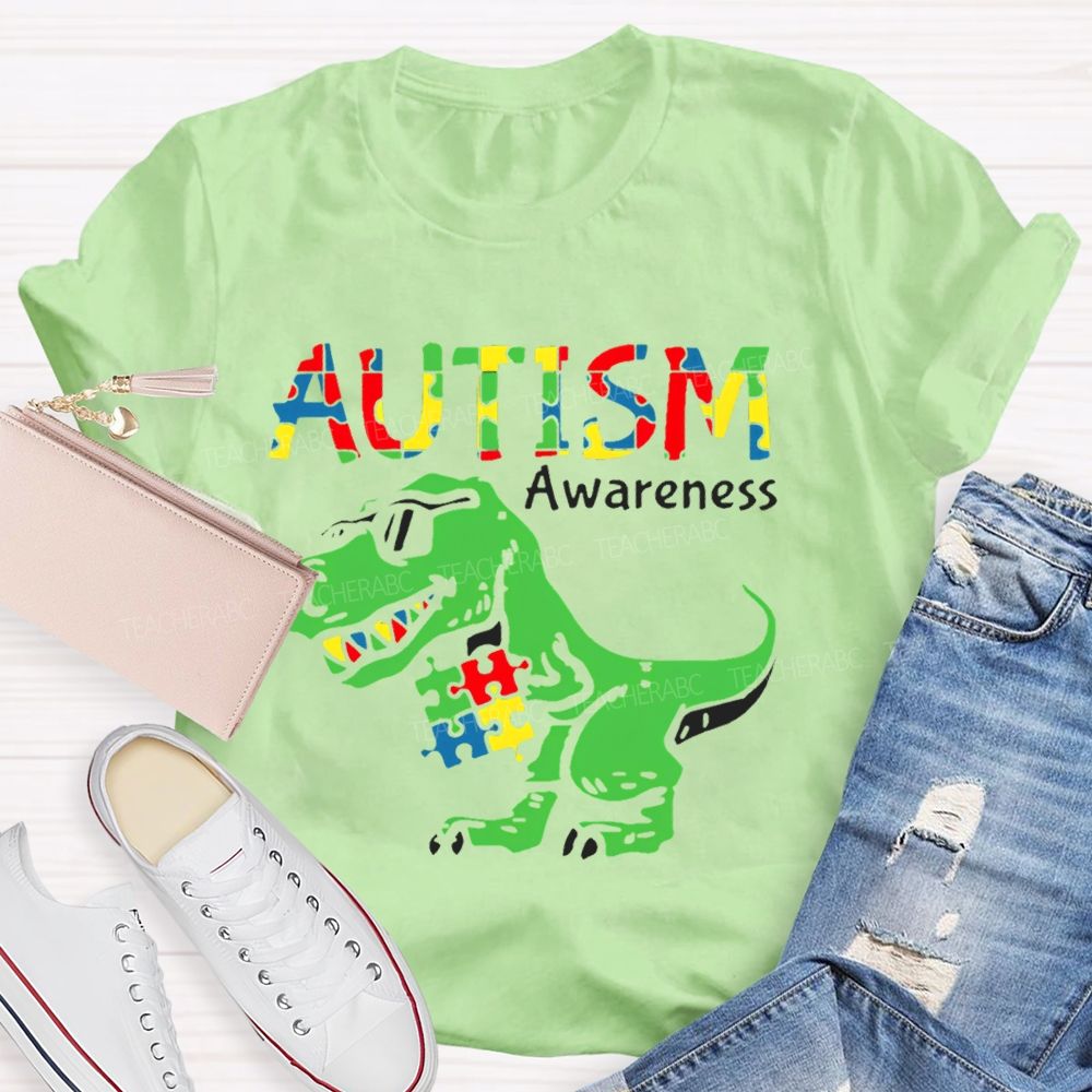 Autism Consciousness Dinosaur  Teacher T-shirt