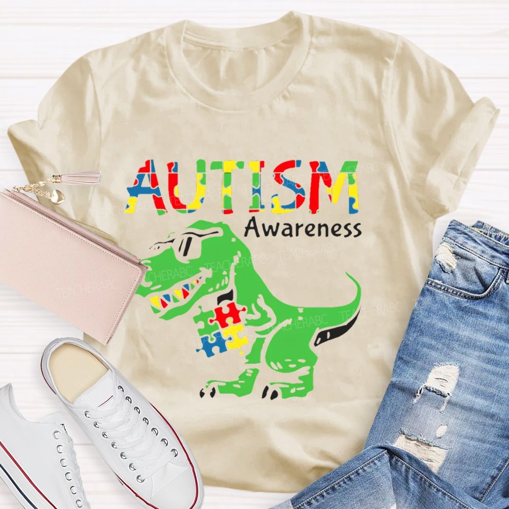 Autism Consciousness Dinosaur  Teacher T-shirt