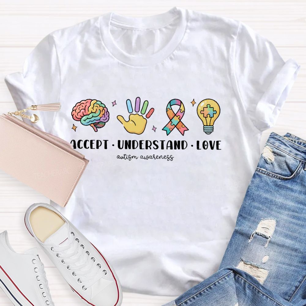 Accept Understand Love Autism Awareness  Graphic Teacher T-shirt