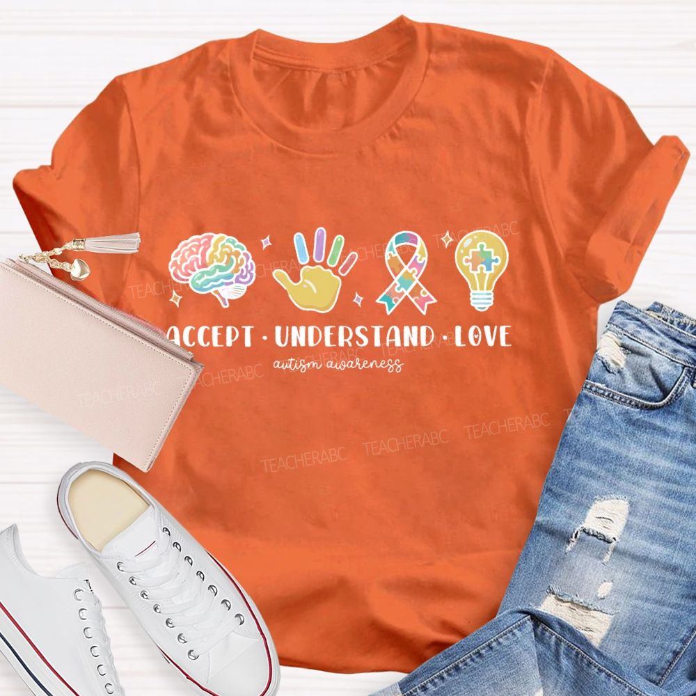 Accept Understand Love Autism Awareness  Graphic Teacher T-shirt