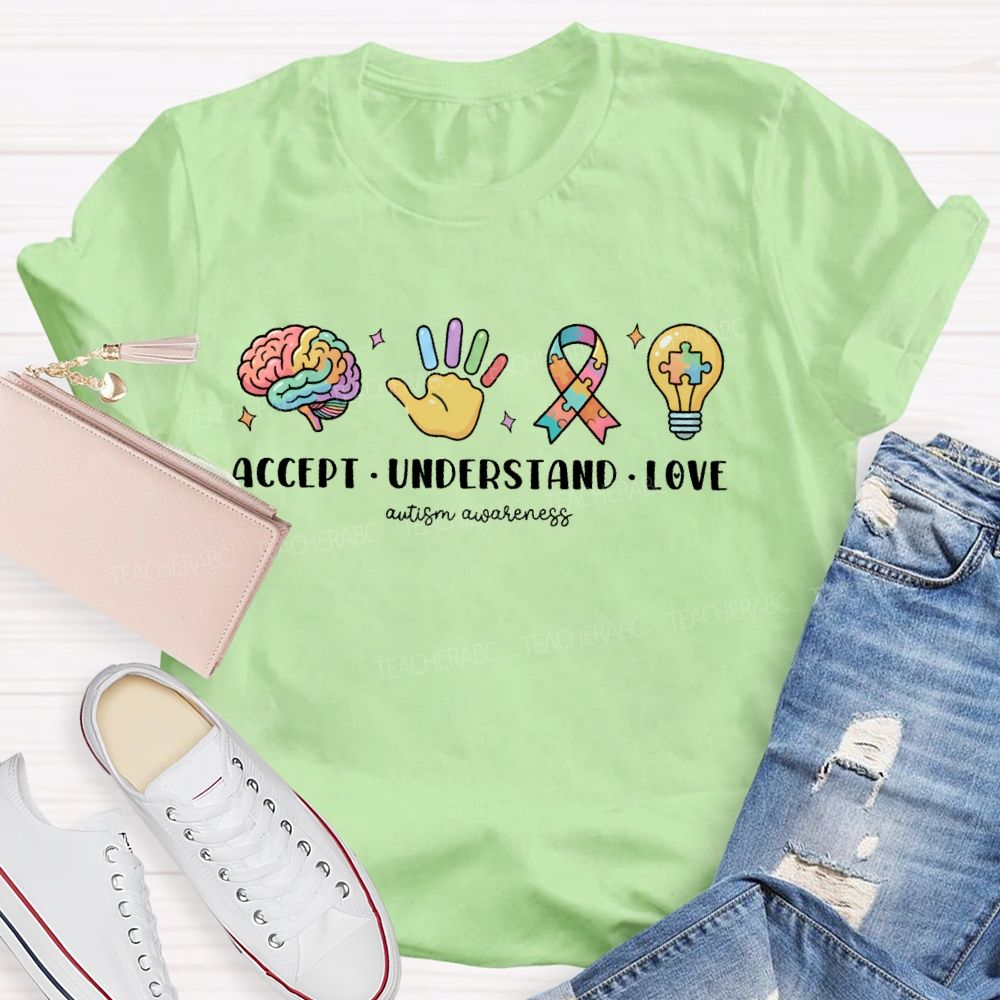 Accept Understand Love Autism Awareness  Graphic Teacher T-shirt