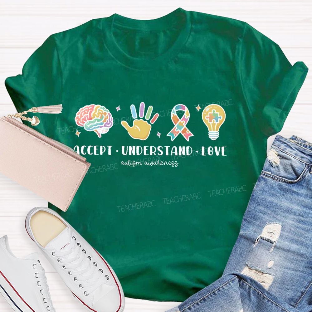 Accept Understand Love Autism Awareness  Graphic Teacher T-shirt
