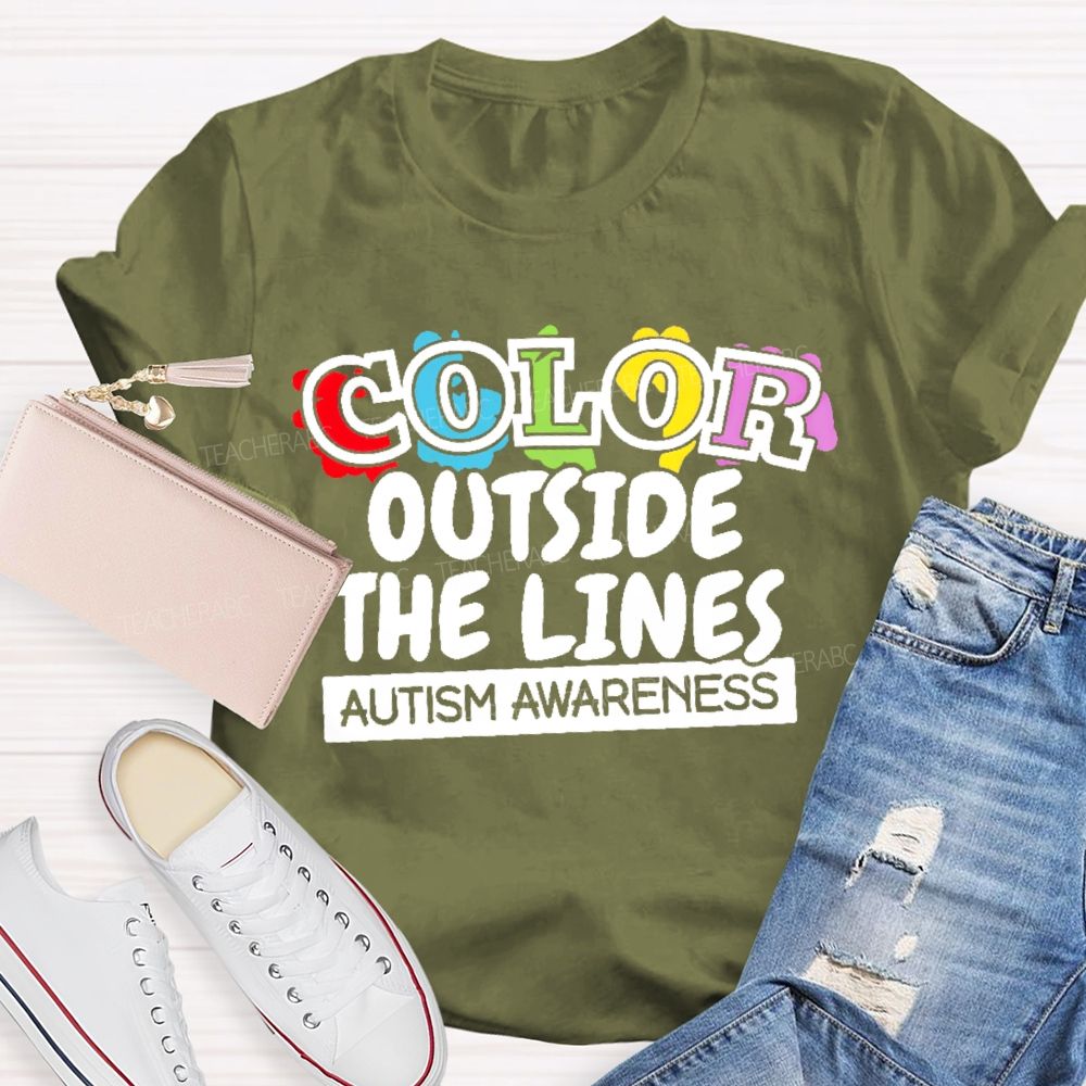 Color Outside The Lines Autism Awareness  Teacher T-shirt