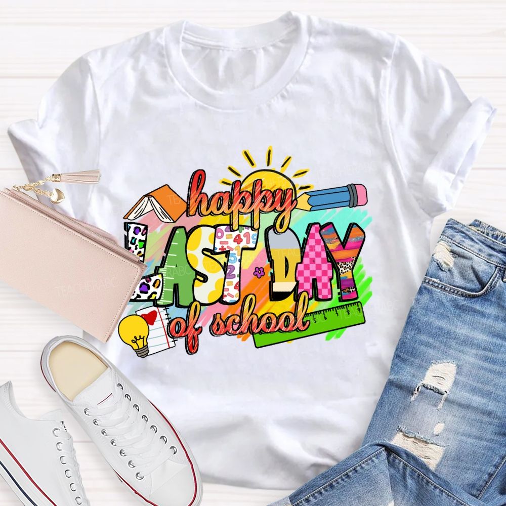 Happy Last Day Of School Colorful Leopard Teacher T-Shirt