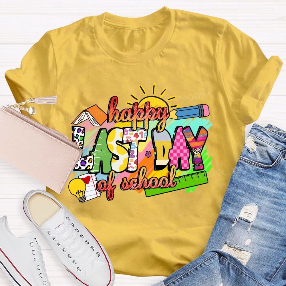 Happy Last Day Of School Colorful Leopard Teacher T-Shirt
