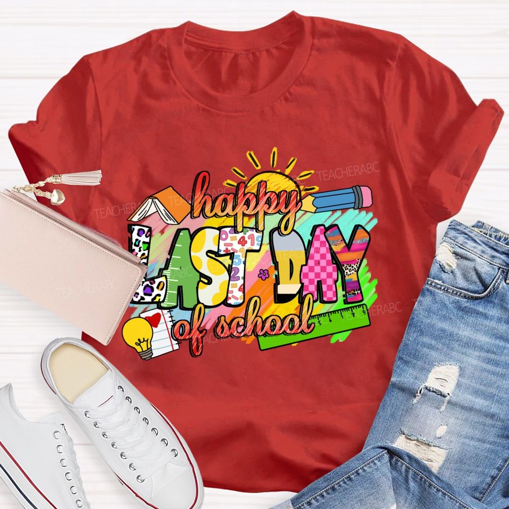 Happy Last Day Of School Colorful Leopard Teacher T-Shirt