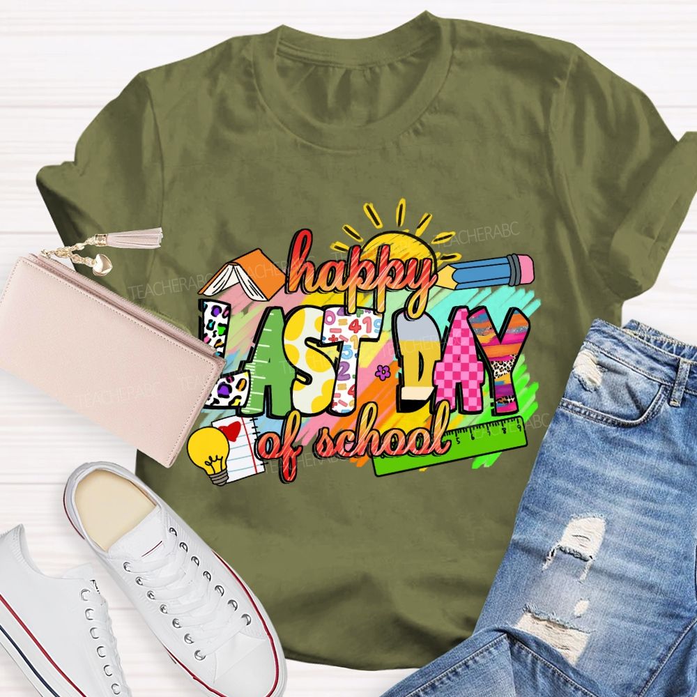 Happy Last Day Of School Colorful Leopard Teacher T-Shirt