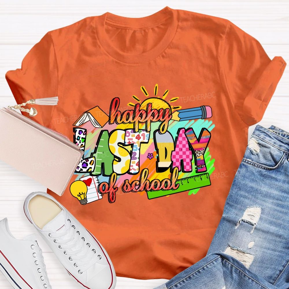 Happy Last Day Of School Colorful Leopard Teacher T-Shirt