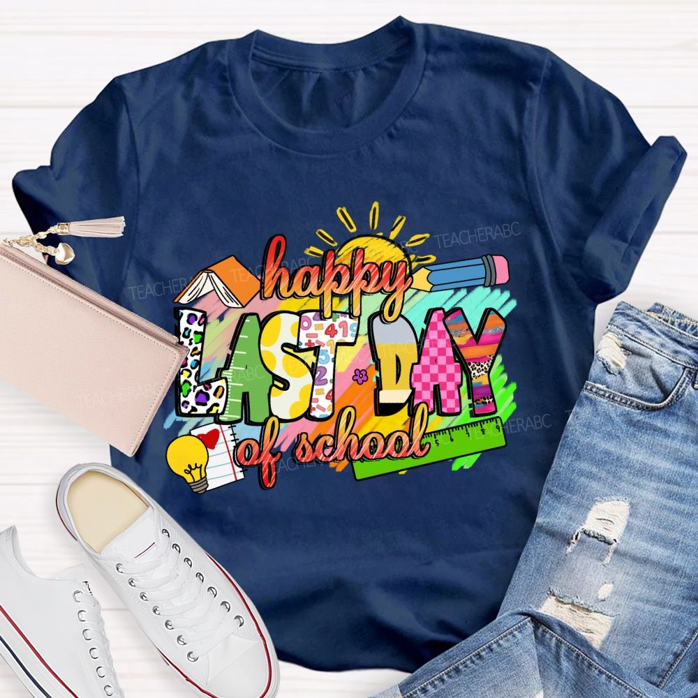 Happy Last Day Of School Colorful Leopard Teacher T-Shirt