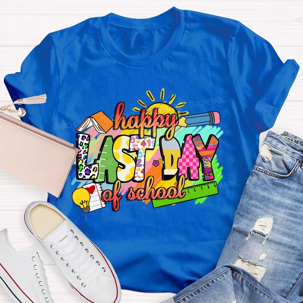 Happy Last Day Of School Colorful Leopard Teacher T-Shirt