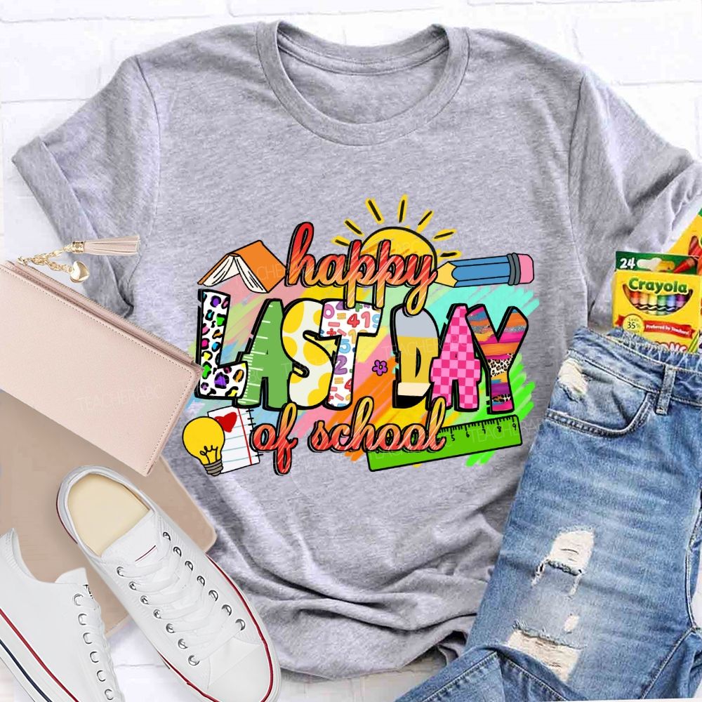 Happy Last Day Of School Colorful Leopard Teacher T-Shirt