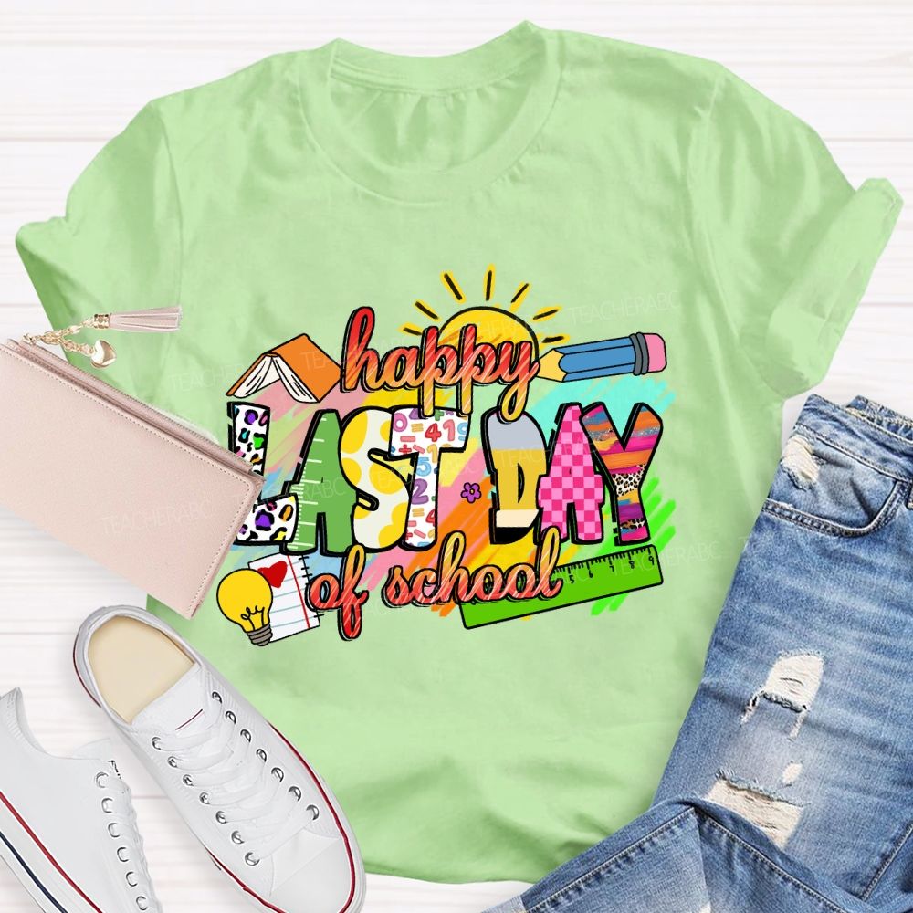 Happy Last Day Of School Colorful Leopard Teacher T-Shirt