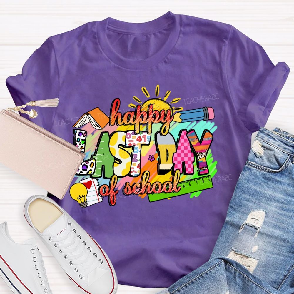 Happy Last Day Of School Colorful Leopard Teacher T-Shirt