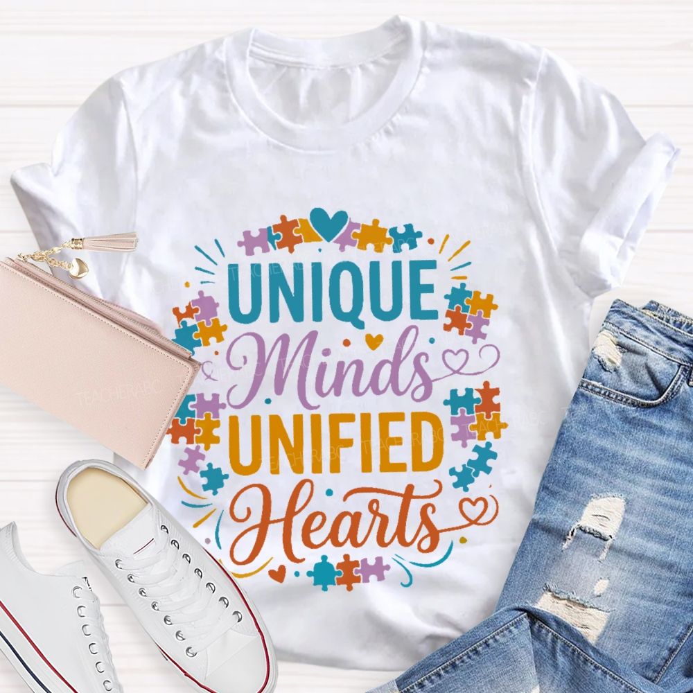Unique Minds Unified Hearts  Teacher T-shirt