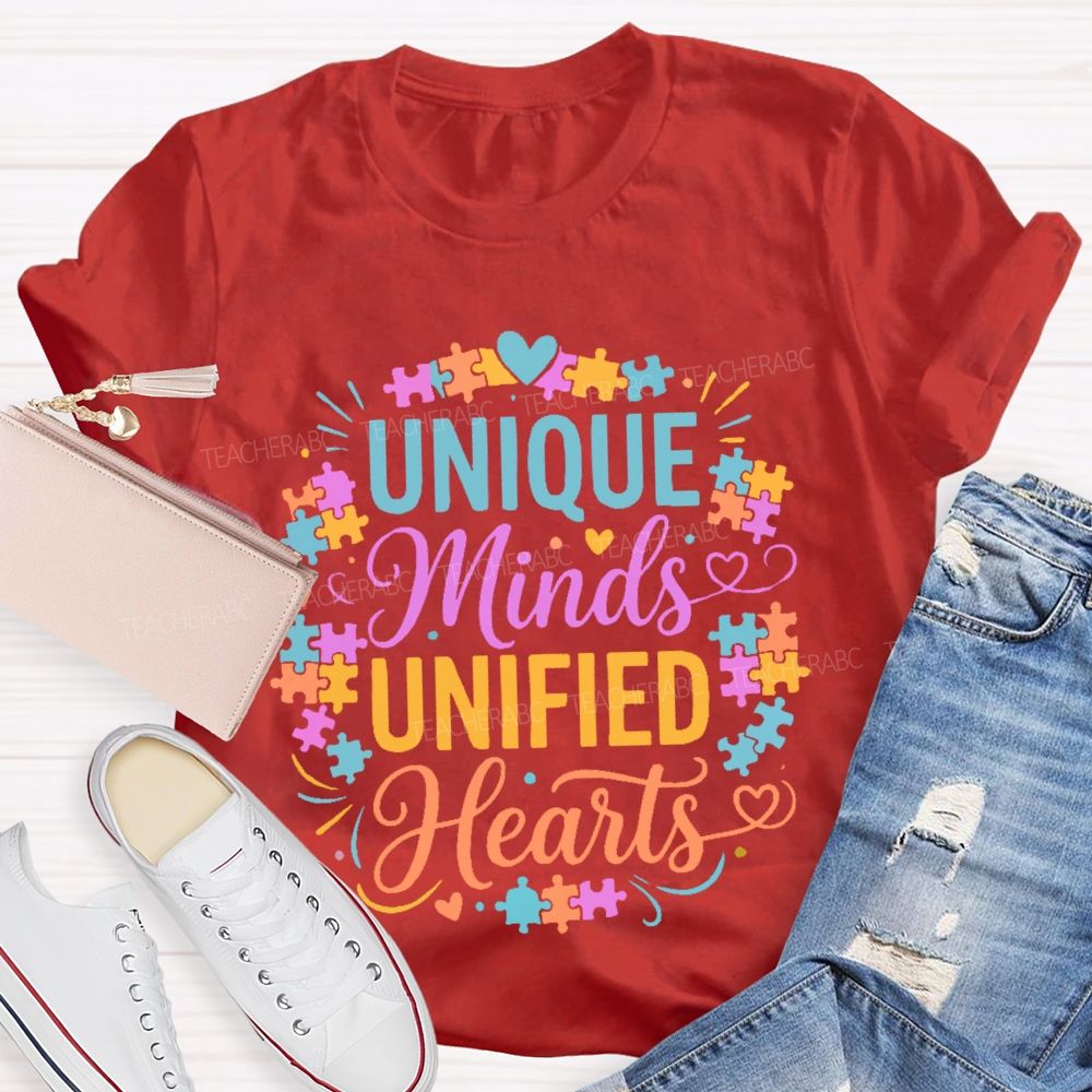 Unique Minds Unified Hearts  Teacher T-shirt